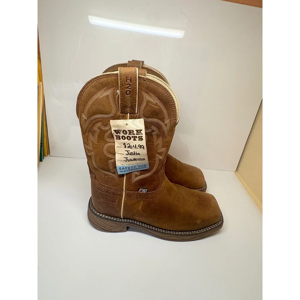 Justin Mens Rush Stampede Rustic Tan Waterproof Steel Toe Work Boots WK4331 7D